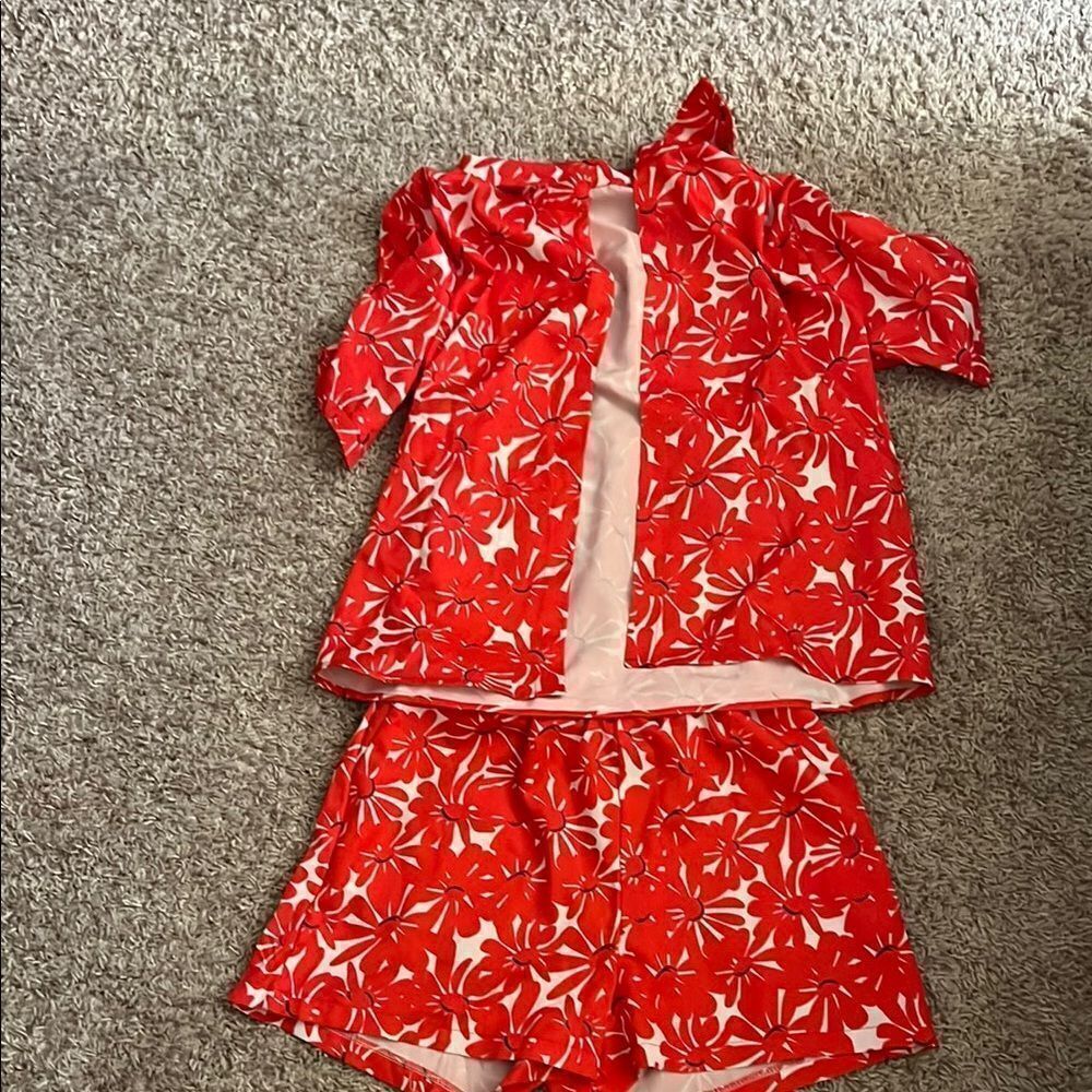 Red Floral short Set